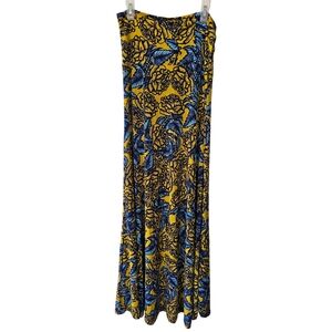 LulaRoe High Waisted Yellow & Blue Floral Maxi Skirt Strapless Dress Size XS